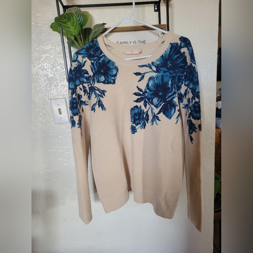 Floral Beige and Blue Sweater